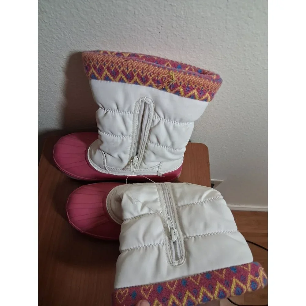 Totes Leather Snow Boots Retro 80s 90s Style Y2K Girls Size 1 Youth Pink White